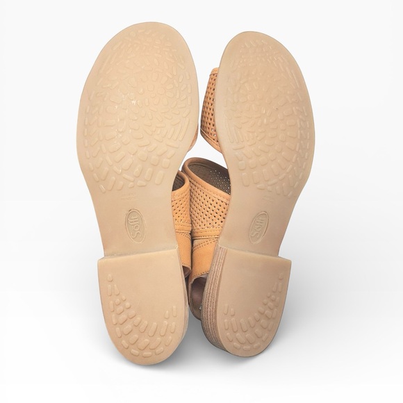 Söfft Leather Perforated Ankle Sandals 11M Tan Stacked Heel side Zip Boho chic - Picture 6 of 11